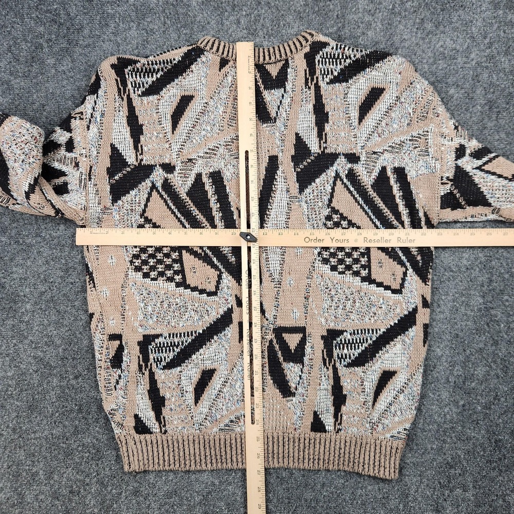 Vintage Ellis Island Sweater Mens XL Tan Black Abstract 3D Knit Coogi Style 90s - Picture 4 of 7